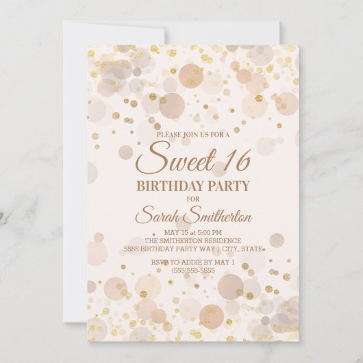 Trendy Gold Bokeh op Creamy White Sweet 16 Kaart (Voorkant)