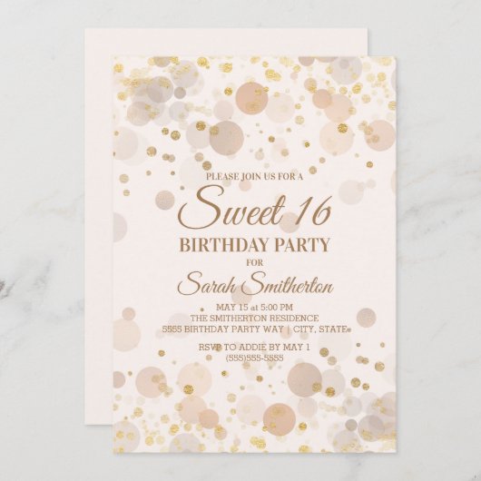 Trendy Gold Bokeh op Creamy White Sweet 16 Kaart (Voorkant / Achterkant)