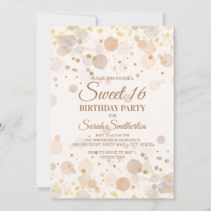 Trendy Gold Bokeh op Creamy White Sweet 16 Kaart
