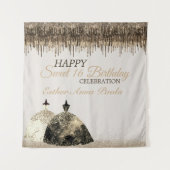 Trendy Gold Brown Drips Ballgown Sweet 16 Birthday Wandkleed (Voorkant)