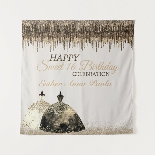 Trendy Gold Brown Drips Ballgown Sweet 16 Birthday Wandkleed (Voorkant)