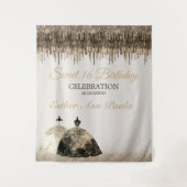 Trendy Gold Brown Drips Ballgown Sweet 16 Birthday Wandkleed (Voorkant)