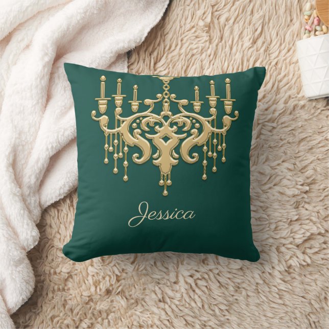 Trendy Gold Chandelier Monogrammed Sierkussen (Deken)