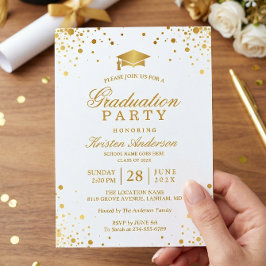 Trendy Gold Confetti Stippen GraduPartij Foto Kaart