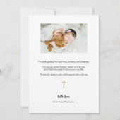 Trendy Gold Cross Modern Baby Meisje Foto's Doop Bedankkaart (Achterkant)
