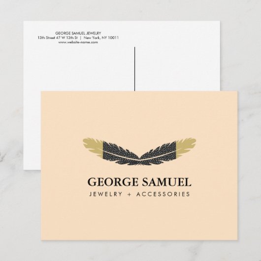 Trendy Gold Dipped Boho Feather Designer Pink  Briefkaart (Voorkant / Achterkant)