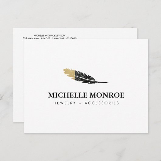 Trendy Gold Dipped Boho Feather Designer Wit Briefkaart (Voorkant / Achterkant)