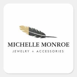 Trendy Gold Dipped Boho Feather Designer Wit Vierkante Sticker