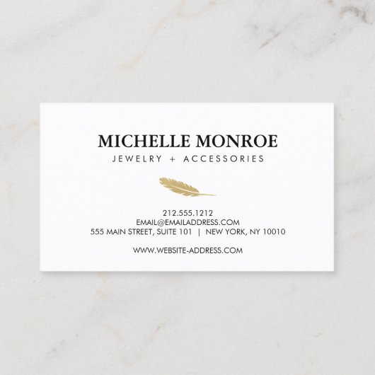 Trendy Gold Dipped Boho Feather Designer Wit Visitekaartje (Achterkant)