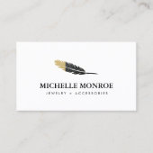 Trendy Gold Dipped Boho Feather Designer Wit Visitekaartje (Voorkant)