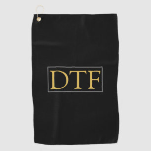 Trendy Gold DIY Monogram/Naam, Grijze Rand, Zwart Golfhanddoek