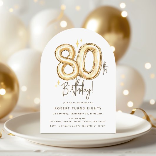 Trendy Gold Eighty Balloons 80th Birthday Party Kaart