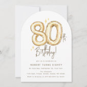 Trendy Gold Eighty Balloons 80th Birthday Party Kaart (Voorkant)