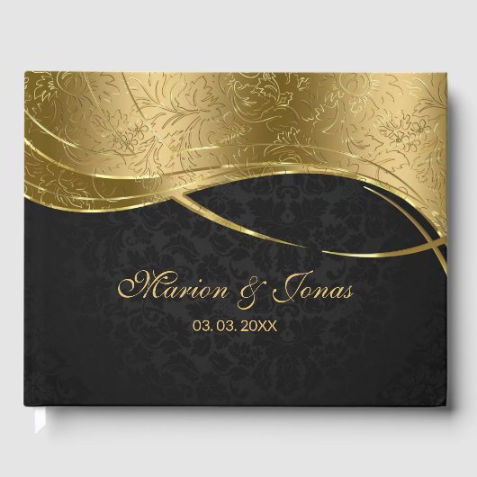 Trendy Gold en Black Damask Gastenboek (Voorkant)