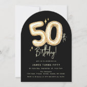 Trendy Gold Fifty Balloons 50th Birthday Party Kaart (Voorkant)