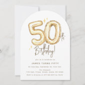 Trendy Gold Fifty Balloons 50th Birthday Party Kaart (Voorkant)