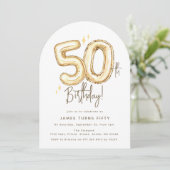 Trendy Gold Fifty Balloons 50th Birthday Party Kaart (Staand voorkant)