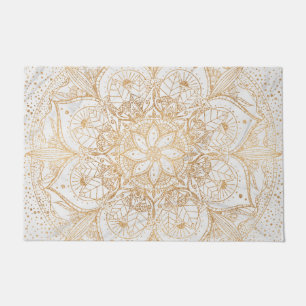Trendy Gold Floral Mandala Marble Design Deurmat
