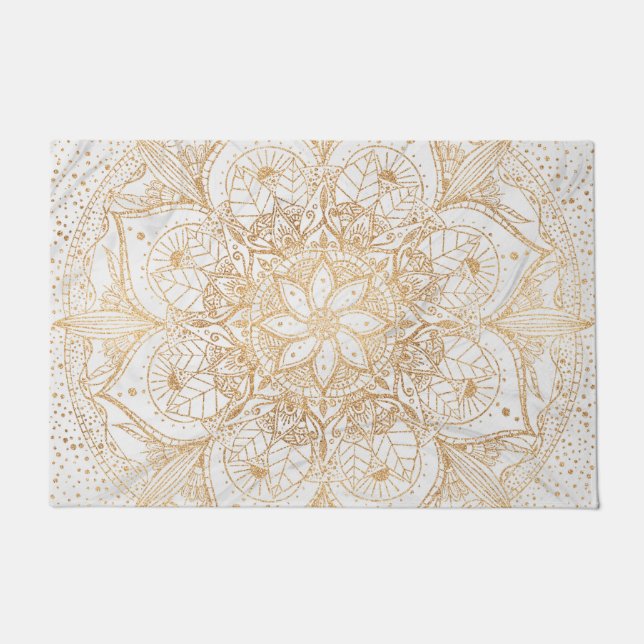Trendy Gold Floral Mandala Marble Design Deurmat (Voorkant)