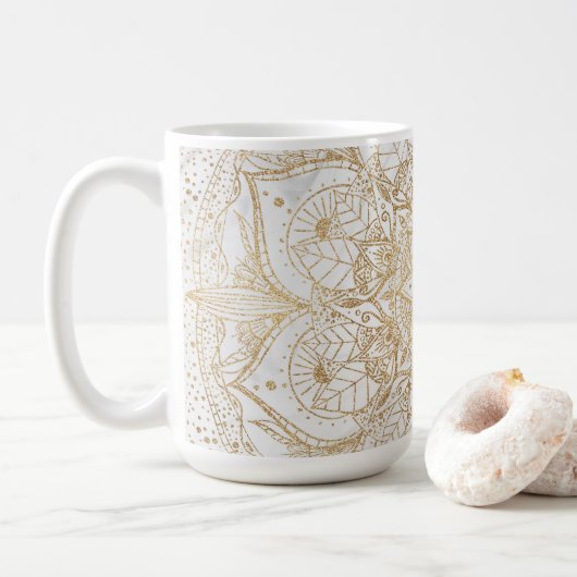 Trendy Gold Floral Mandala Marble Design Koffiemok (Met donut)