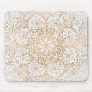 Trendy Gold Floral Mandala Marble Design Muismat