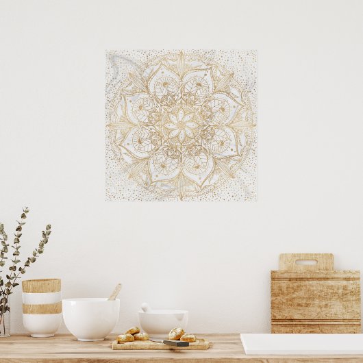 Trendy Gold Floral Mandala Marble Design Poster (Keuken)