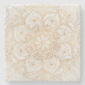 Trendy Gold Floral Mandala Marble Design Stenen Onderzetter (Voorkant)