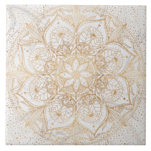 Trendy Gold Floral Mandala Marble Design Tegeltje (Voorkant)