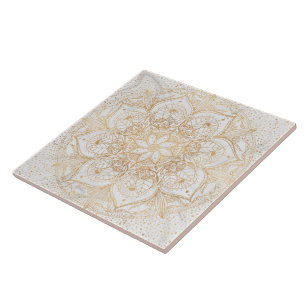 Trendy Gold Floral Mandala Marble Design Tegeltje