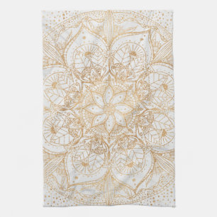 Trendy Gold Floral Mandala Marble Design Theedoek
