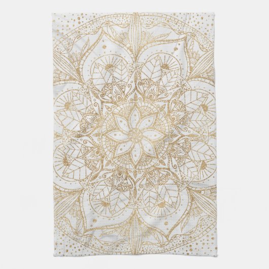 Trendy Gold Floral Mandala Marble Design Theedoek (Verticaal)