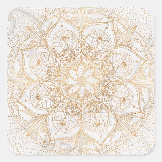 Trendy Gold Floral Mandala Marble Design Vierkante Sticker (Voorkant)