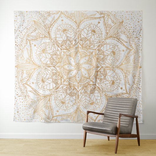 Trendy Gold Floral Mandala Marble Design Wandkleed (In Situ (horizontaal))