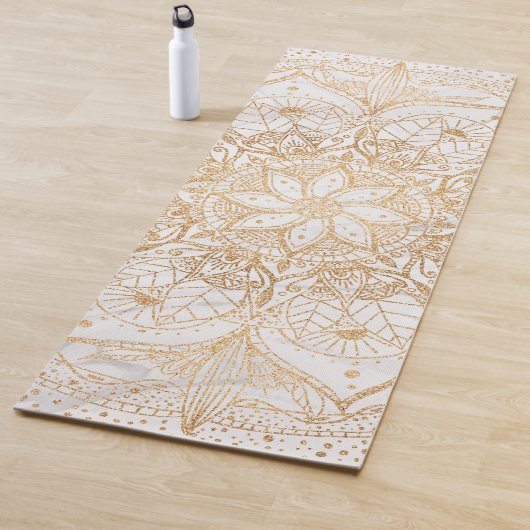 Trendy Gold Floral Mandala Marble Design Yogamat (In situ)