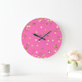 Trendy Gold Foil Confetti Hot Pink Grote Klok (Huis)