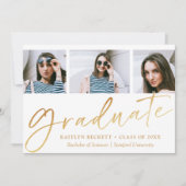 Trendy Gold Foil Script 3 Foto Afstuderen Aankondiging (Voorkant)