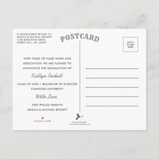 Trendy Gold Foil Script 3 Foto Afstuderen Aankondigingskaart (Achterkant)