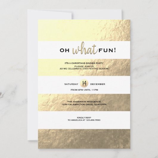 Trendy Gold Foil Striped kerstparty Kaart (Voorkant)