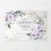 Trendy Gold Geometric Lila Floral Marble Drieluik Uitnodiging (Cover)
