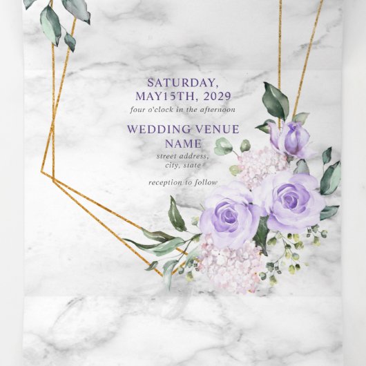 Trendy Gold Geometric Lila Floral Marble Drieluik Uitnodiging (Binnenkant midden)