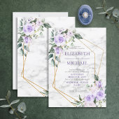 Trendy Gold Geometric Lila Floral Marble Spring Kaart