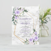Trendy Gold Geometric Lila Floral Marble Spring Kaart (Staand voorkant)