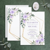 Trendy Gold Geometric Lila Floral Spring Invitati Kaart