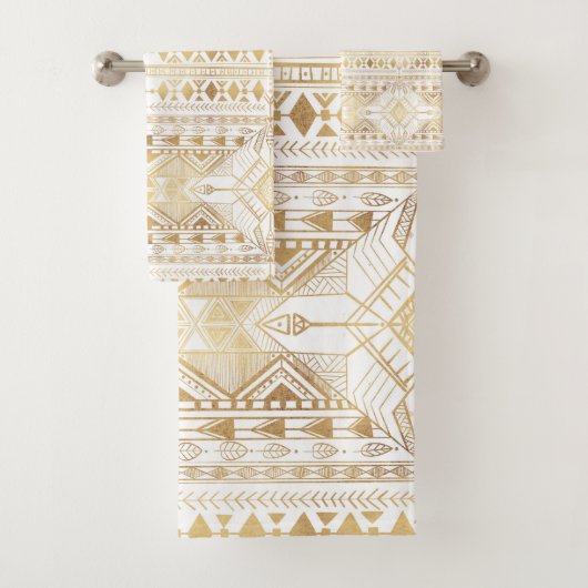 Trendy Gold Geometric Tribal Aztec Pattern Bad Handdoek (Insitu)