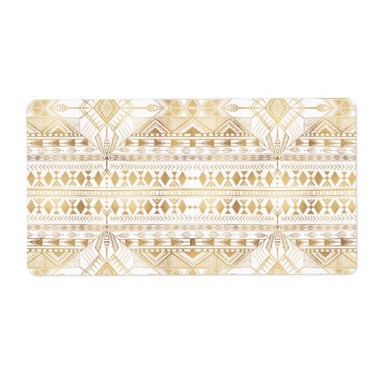 Trendy Gold Geometric Tribal Aztec Pattern Etiket (Voorkant)