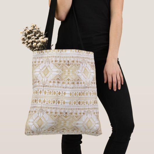 Trendy Gold Geometric Tribal Aztec Pattern Tote Bag (Dichtbij)
