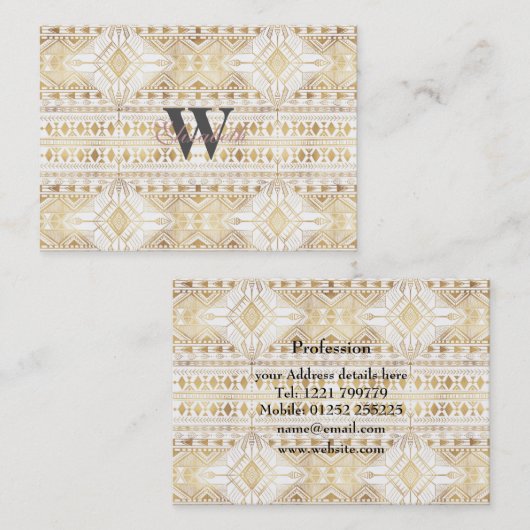 Trendy Gold Geometric Tribal Aztec Pattern Visitekaartje (Voorkant / Achterkant)