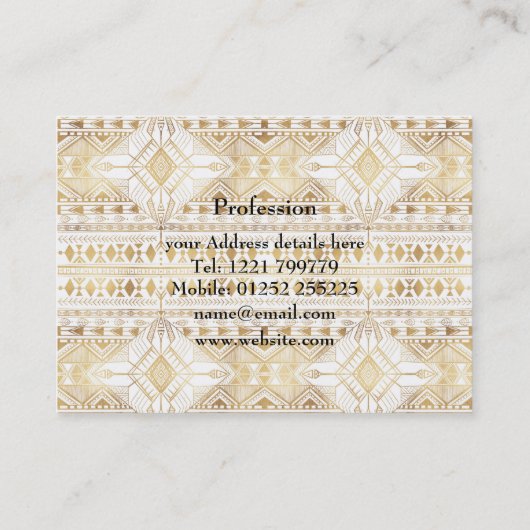 Trendy Gold Geometric Tribal Aztec Pattern Visitekaartje (Achterkant)