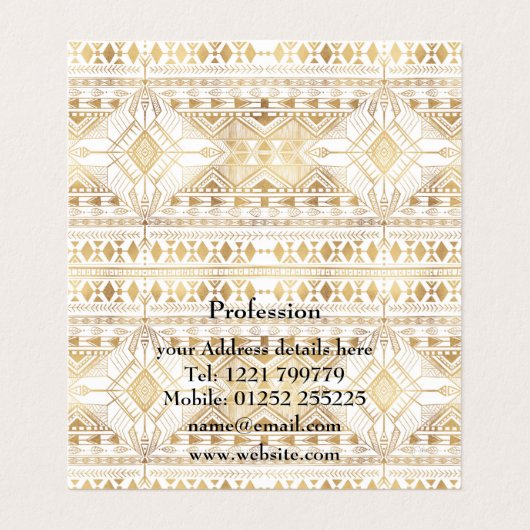 Trendy Gold Geometric Tribal Aztec Pattern Visitekaartje (Binnenkant ongevouwen)