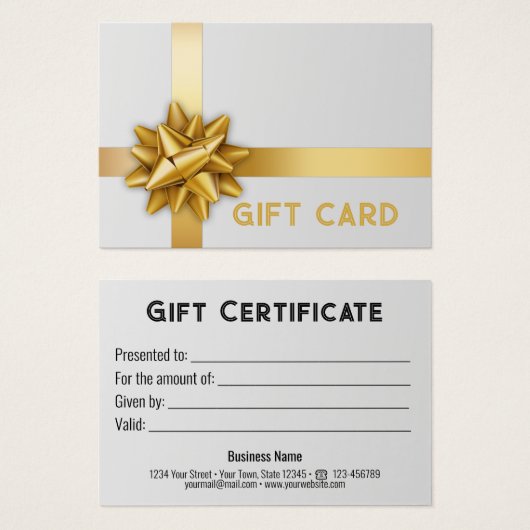 Trendy Gold Gift Bow Satin Ribbon White-kaartje Visitekaartje (Voorkant /achterkant)